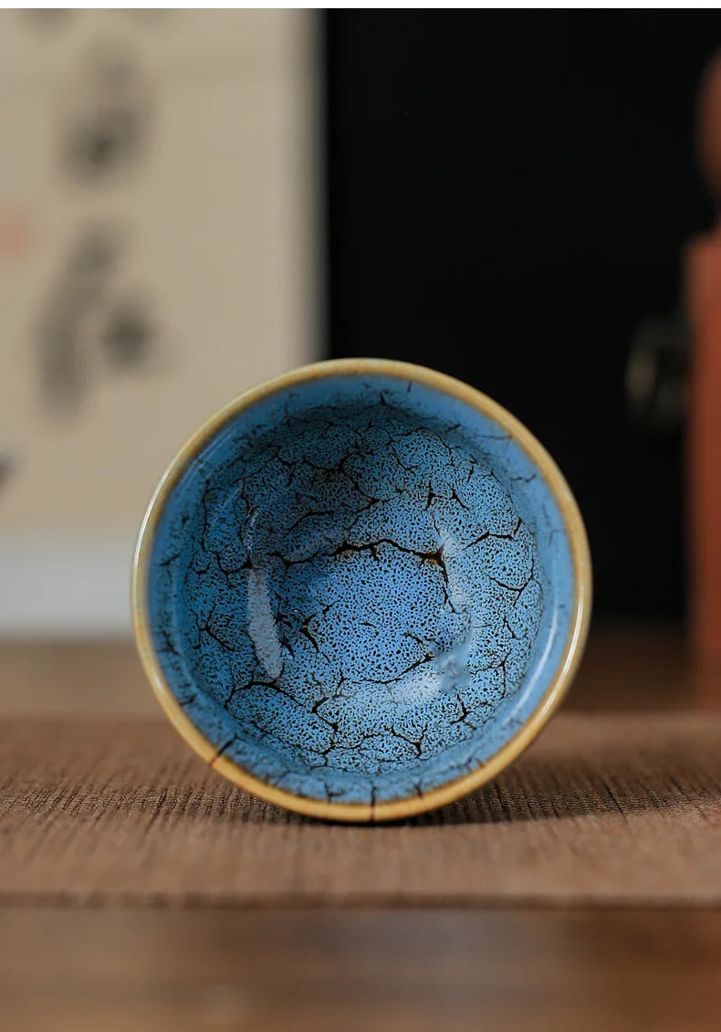 45ml Household Ceramic Teacup – Kiln Change Satin Blue Master Cup for Tea Tasting & Jianzhan Teahouse Teaware