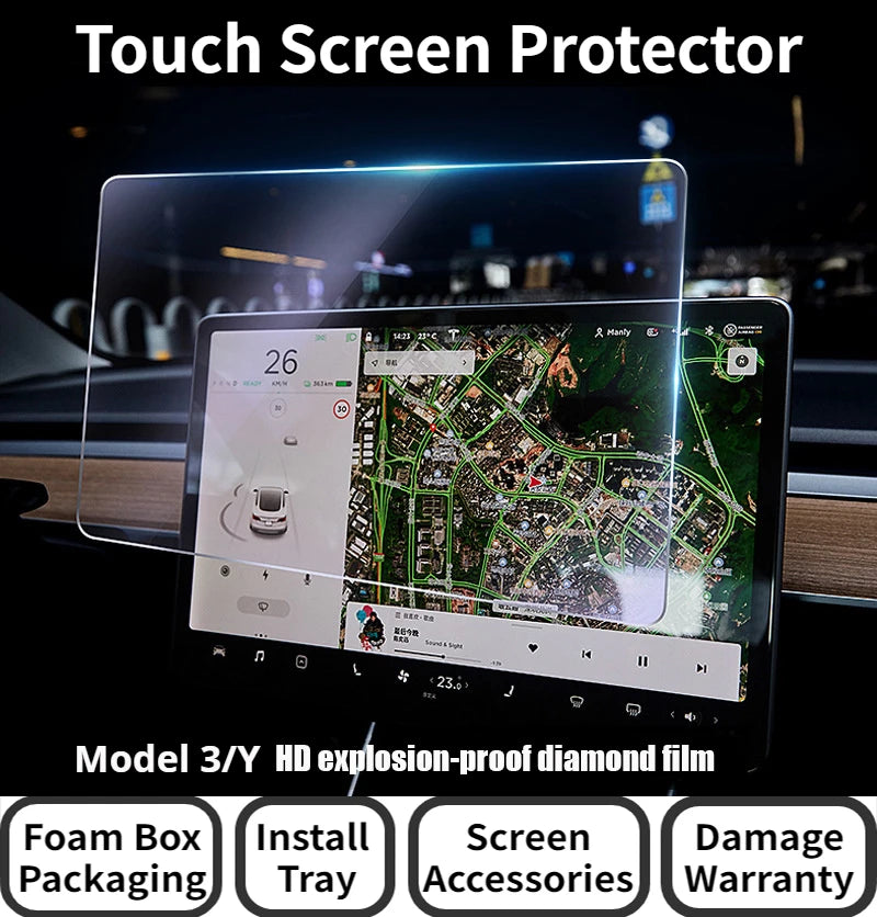 Touch Screen Protector for Tesla Model 3/Y — 15-Inch Tempered Glass Film for Center Control Screen & Navigation Protection