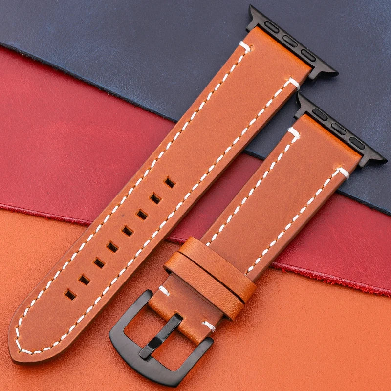 Genuine Leather Apple Watch Strap – Compatible with Series 7, 6, 5, 4, SE (40mm–49mm) for Men & Women