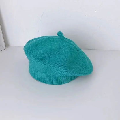 Flower Baby Beret Hat – Winter Warm Knitted Beanie for Infant & Toddler Girls, Korean Princess Artist Painter Cap Solid Color