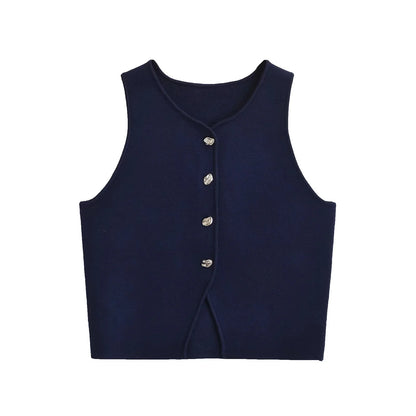 Fall 2025 Knit Vest for Women – Sleeveless Cropped Asymmetrical Slim Sweater Top – White Basic Slim Shirt