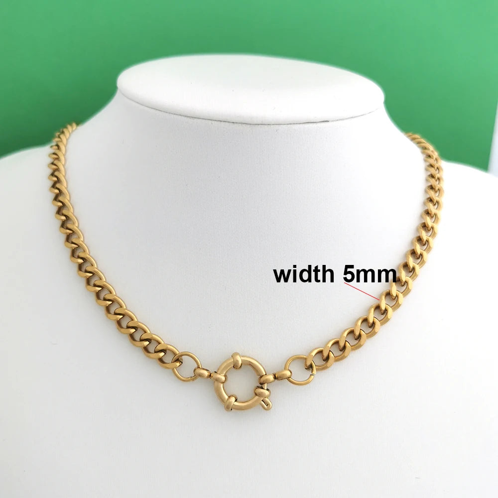 Spring Sailor Clasp Necklace – Stainless Steel Paperclip Link Chain Choker for Women & Men, Geometric PVD Gold Jewelry