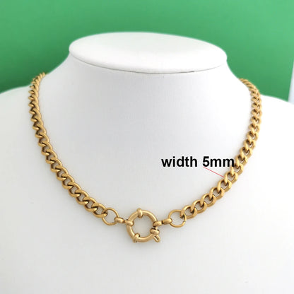 Spring Sailor Clasp Necklace – Stainless Steel Paperclip Link Chain Choker for Women & Men, Geometric PVD Gold Jewelry