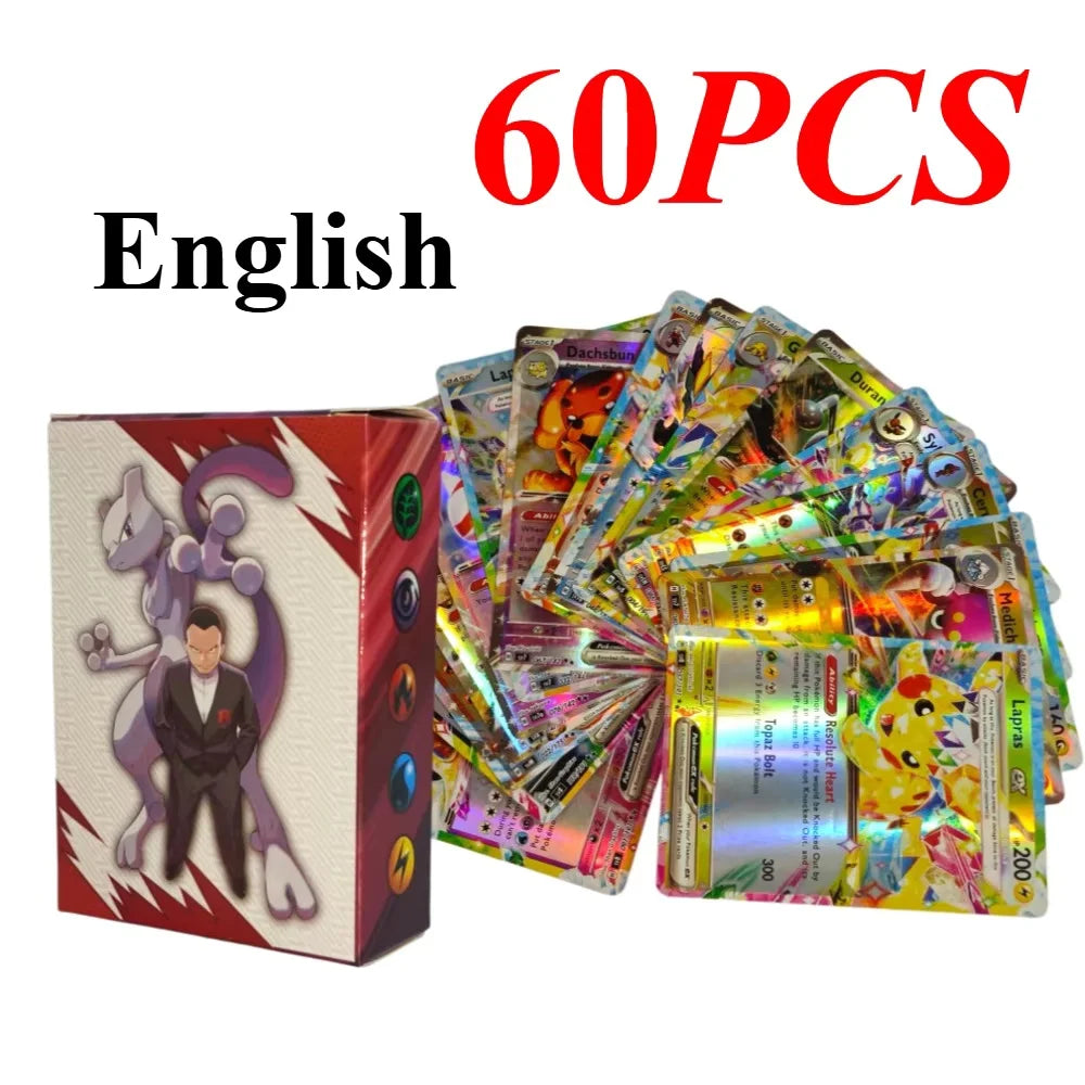 Pokémon TCG V, VMAX, GX & EX Holographic Cards - 60/100-Piece French and English Collectible Card Set for Fans and Gifts