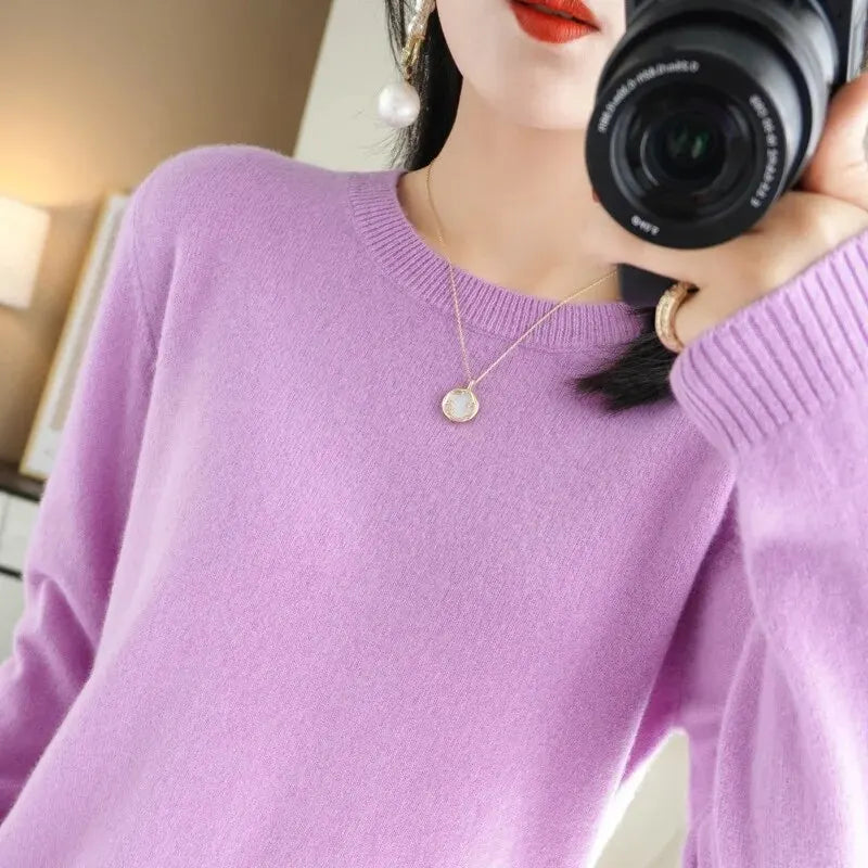Women's O-Neck Sweater - Warm Autumn/Winter Basic Pullover, Casual Korean Fashion Knitwear for Spring 2023