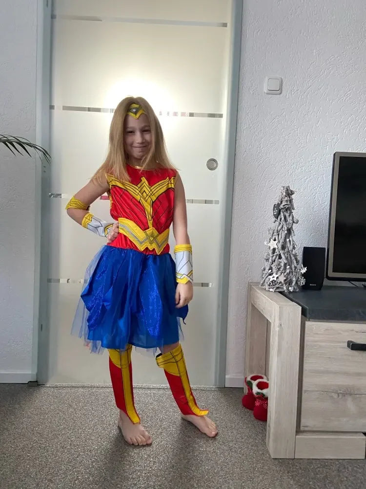 Deluxe Wonder Woman Anime Costume for Girls – Dawn of Justice Superhero Halloween Fancy Dress Cosplay