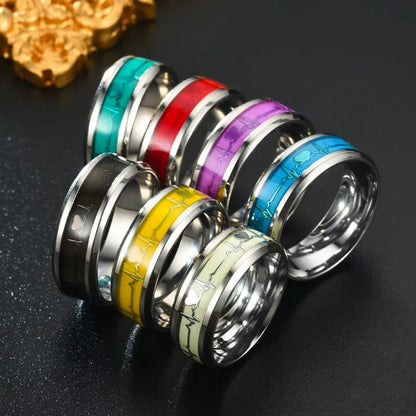 Luminous Stainless Steel Love Heart Couples Rings – Glow in the Dark Fluorescent Wedding Band Finger Rings Accessories