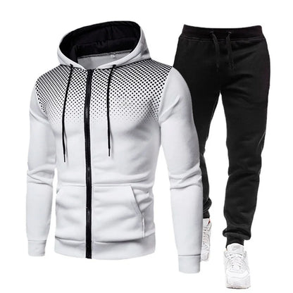 Men's Fleece Tracksuit Set – Solid Color Zip-Up Hoodie & Joggers | 2023 Fall/Winter Casual Sportswear
