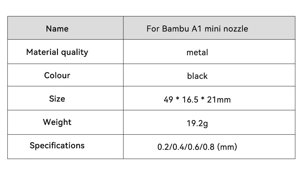 Hotend Kit for Bambu Lab A1 Mini 3D Printer – Hardened Steel Nozzle 0.2/0.4/0.6/0.8mm Assembly
