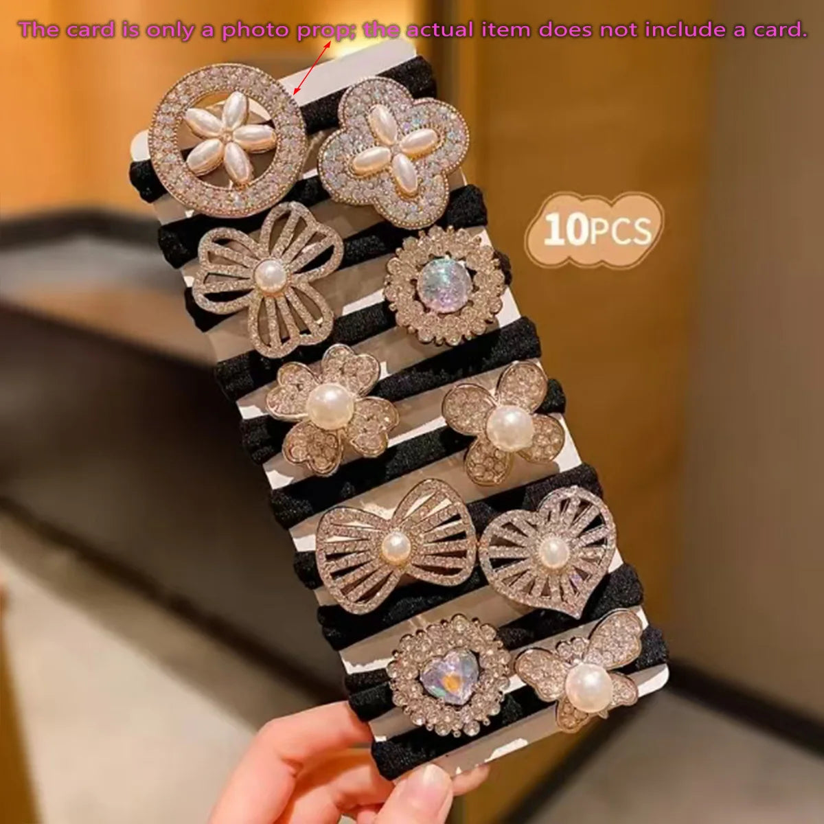 Rhinestone Hair Bands - 10-Piece Set of Elegant Embellished Elastic Hair Ties