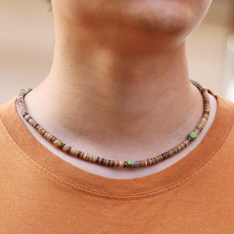 Noter Men’s Natural Coconut Beads Necklace – 19-Inch Handmade Wooden Choker for Casual Jewelry & Gifts