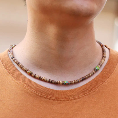 Noter Men’s Natural Coconut Beads Necklace – 19-Inch Handmade Wooden Choker for Casual Jewelry & Gifts