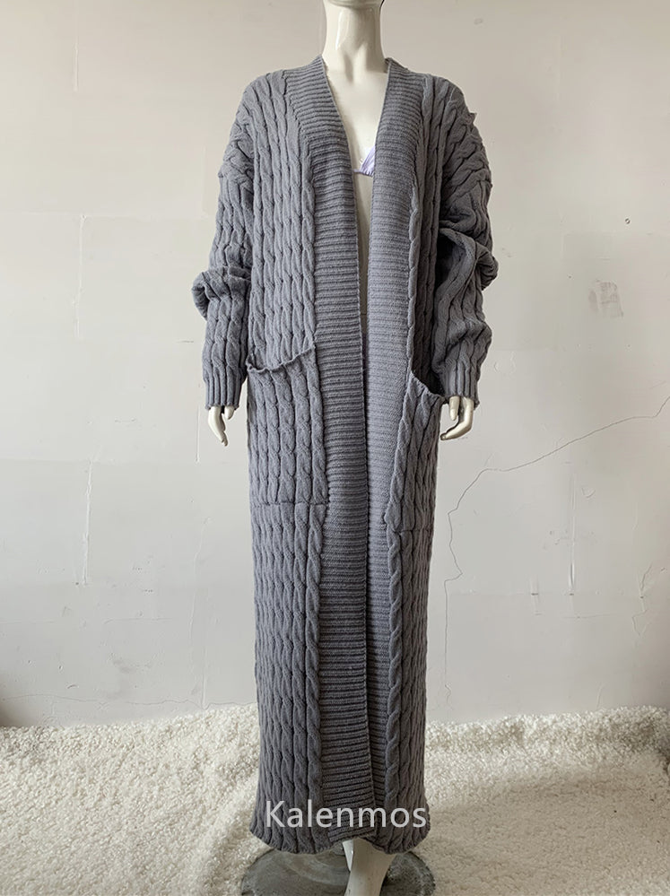 Knit Cardigan for Women – Long Green Crochet Jacket, Loose Long Sleeve Autumn/Spring Winter Sweater, 2023 Warm Jumper Coat
