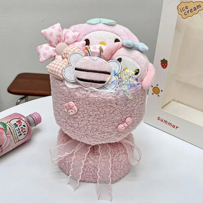 Sanrio Hello Kitty & Friends Plush Dolls Bouquet - Cinnamoroll, Kuromi, My Melody, Cute Cartoon Toys for Flower Girls & Kids - Perfect Holiday Gifts