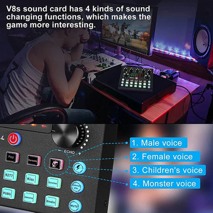Podcast Equipment Kit - Voice Changer Mixer with BM800 Microphone for Recording, Live Streaming & Broadcasting