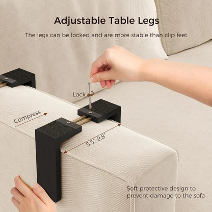 Black Sofa Armrest Tray with Storage Box – Couch Arm Table with 360° Rotating Top & Phone Stand