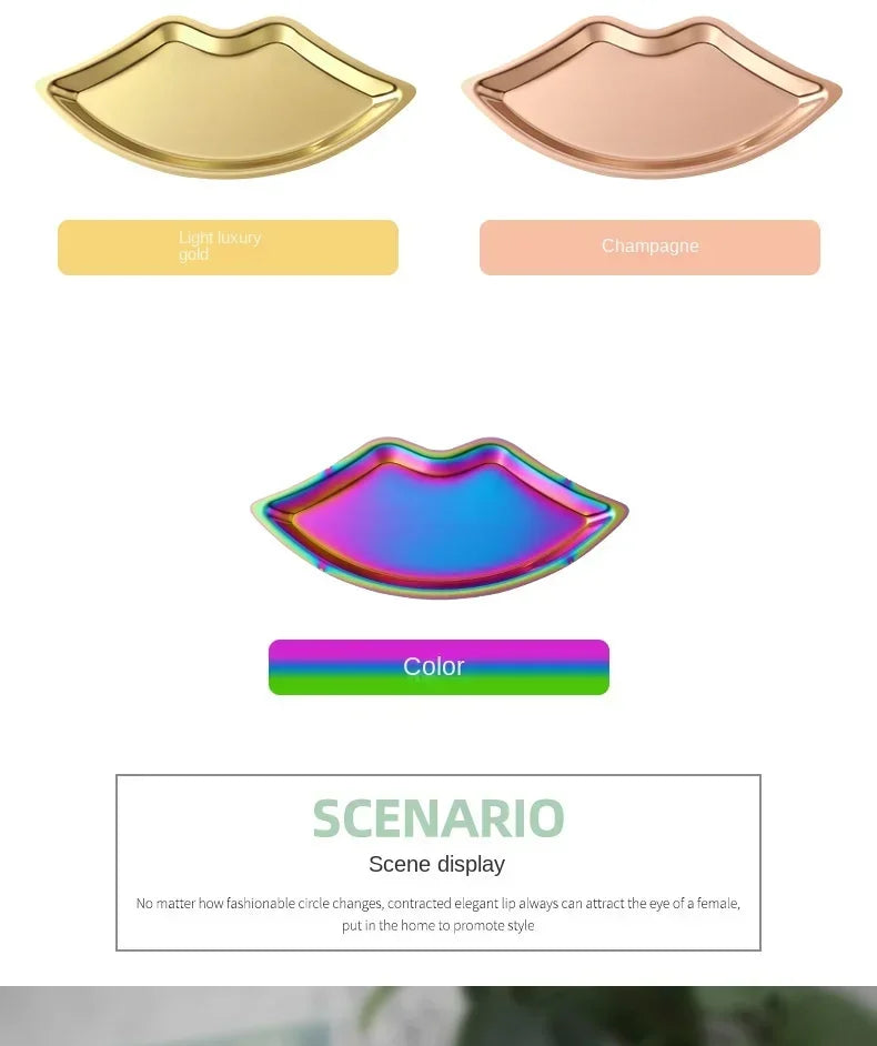 Stainless Steel Lip Shaped Jewelry Tray – Decorative Cosmetic Organizer & Metal Storage Dish