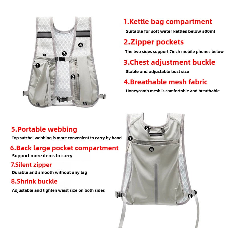 Lightweight Reflective Running & Biking Vest | Hydration Chest Pack with Phone Storage Pocket