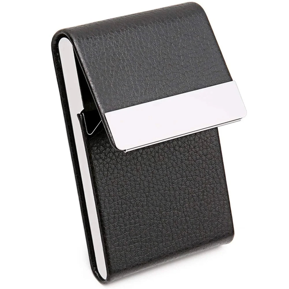 Slim PU Leather Business Card Holder Case – Metal Pocket Holder with Magnetic Closure for Name Cards
