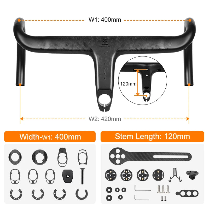 TOSEEK T700 Carbon Road Bike Handlebar - Integrated Di2 Carbon Fiber Drop Bar Bicycle Accessory