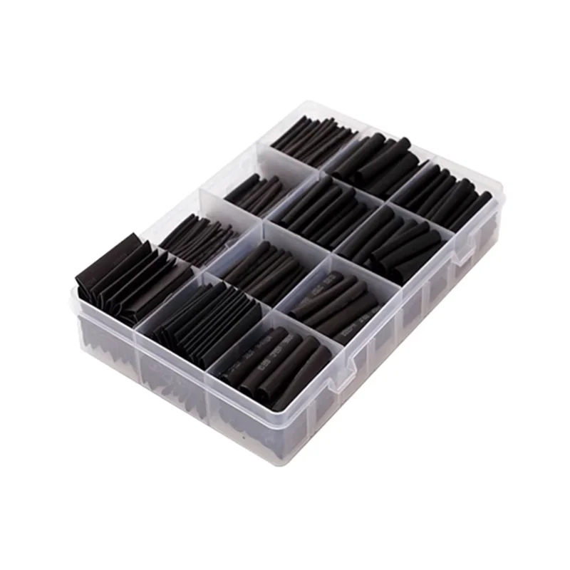 625PCS Thermoresistant Black Heat Shrink Tubing Set - 2:1 Polyolefin Sleeving for Wire & Cable Protection