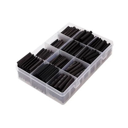 625PCS Thermoresistant Black Heat Shrink Tubing Set - 2:1 Polyolefin Sleeving for Wire & Cable Protection