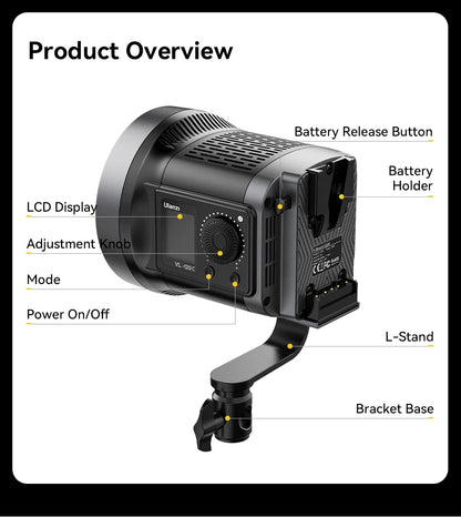 Ulanzi VL-120Bi VL-120C 120W V-Mount COB Light – Wireless APP Control, 2700K-6500K Video Light for Skit Video Photography