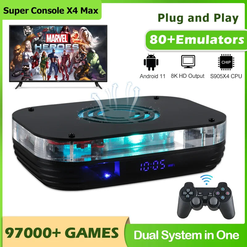 Super Console X4 Max Android 11 8K HD Retro Game Console with WiFi – 97,000+ Built-in Classic Games for PS1, PSP, N64 & Sega Saturn TV Video Game Player