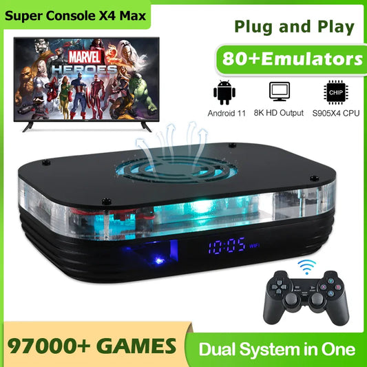 Super Console X4 Max Android 11 8K HD Retro Game Console with WiFi – 97,000+ Built-in Classic Games for PS1, PSP, N64 & Sega Saturn TV Video Game Player