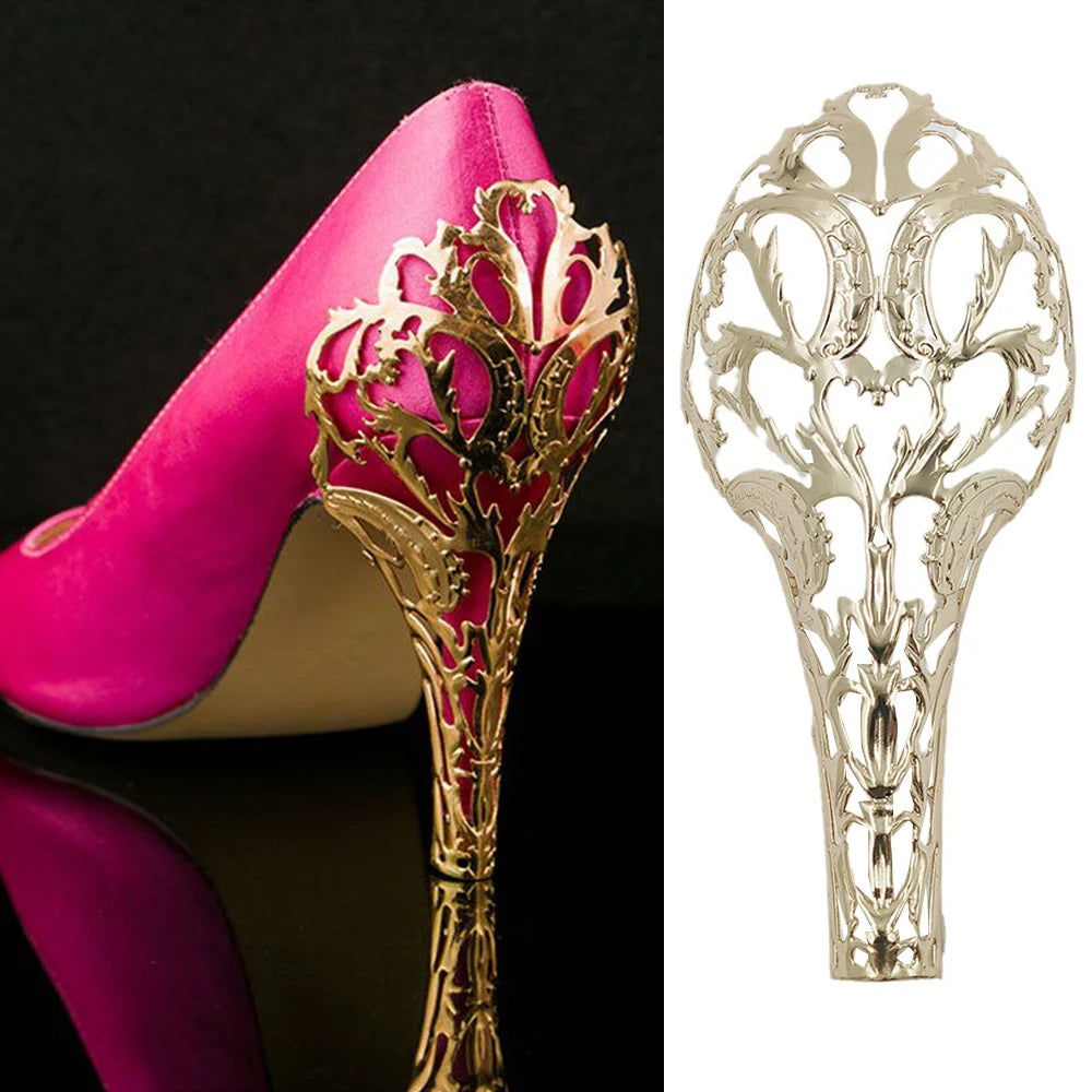 1Pair Metal Heel Covers - Thin High-Heeled Shoes Repair Accessories, Decorative Hollow Metal Pieces, Chinese Retro Style
