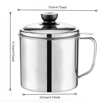 Bacon Grease Container - Kitchen Oil Storage Can with Strainer for Cooking Fat & Frying Oil