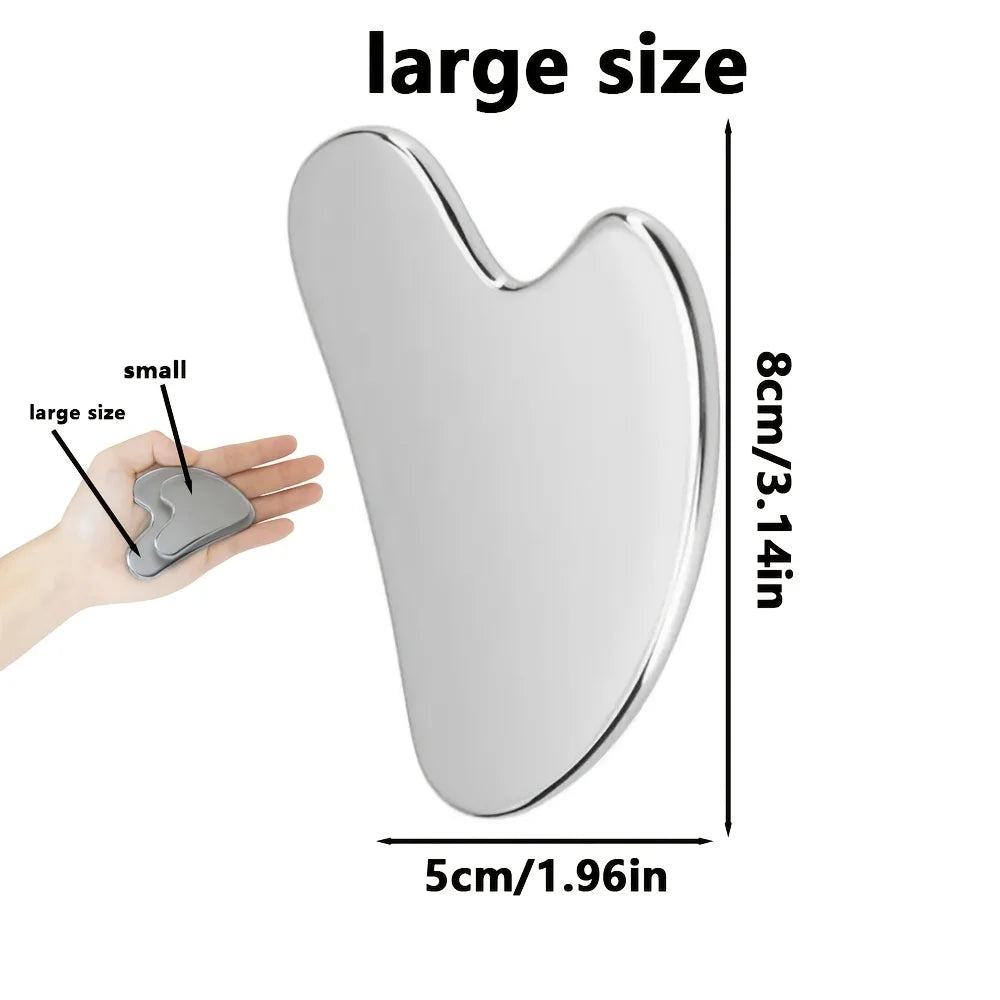 Stainless Steel Facial Gua Sha Tool — Silver Metal Beauty Massage Board for Skincare & Relaxation