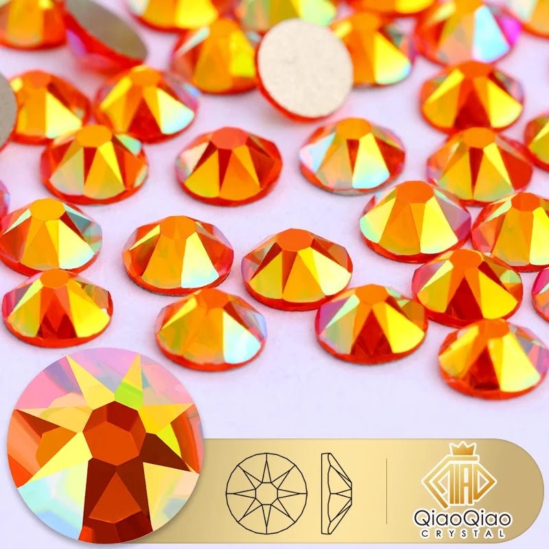 QIAO 2088 Crystal Nail Art Rhinestones — Flat Back Non-Hotfix Strass for DIY Nail Decorations (8 Big + 8 Small)