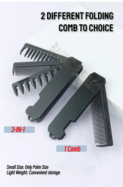 Newest 1/2/3-in-1 Portable Folding Comb – Wide Tooth Barber Clipper, Mini Beard & Hair Combing Styling Tool