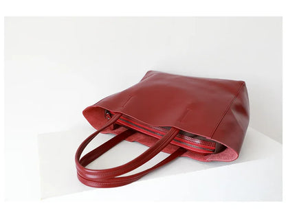 Customizable Name Large Capacity Commuter Bag – 100% Genuine Leather Soft Tote, Single Shoulder & Diagonal Shopping Bag