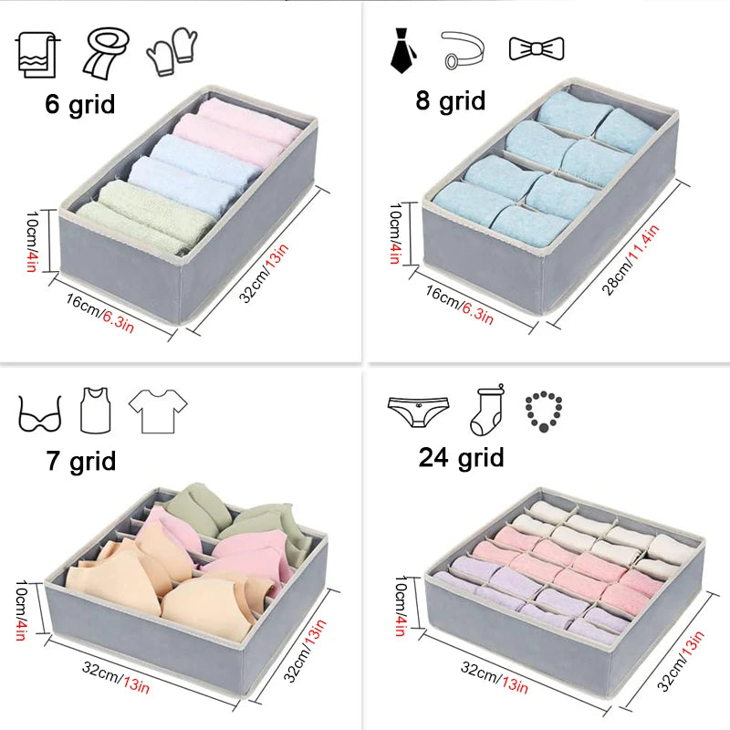 Foldable Underwear & Sock Organizer Box – Wardrobe Drawer Storage Divider for Bras, Pants, Scarves & Ties Closet Organizer