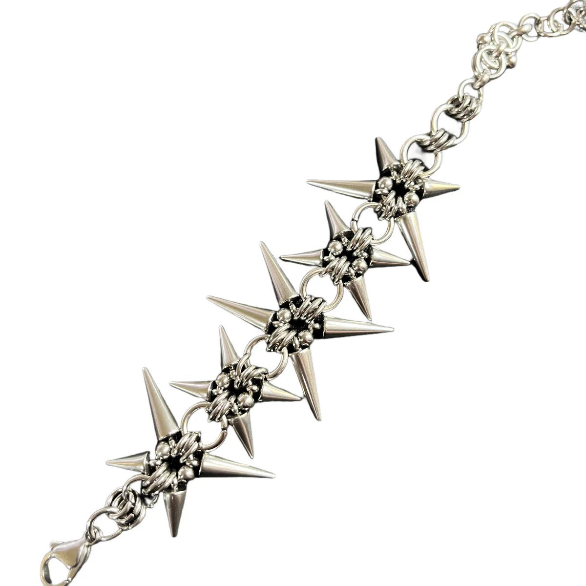 Punk Grunge Rivet Chain Earrings & Geometric Necklace – Handmade Goth Hip Hop Jewelry