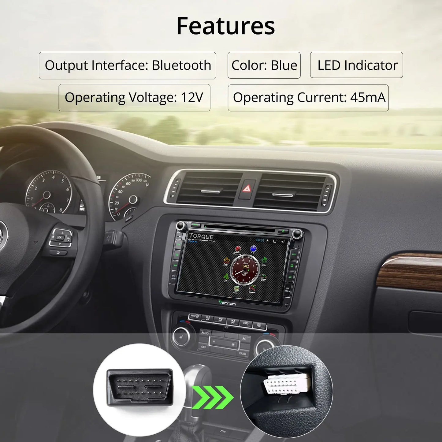 OBD2 Bluetooth Scanner Adapter - Wireless Car Diagnostic Code Reader for Engine Light Reset & Fault Clearing