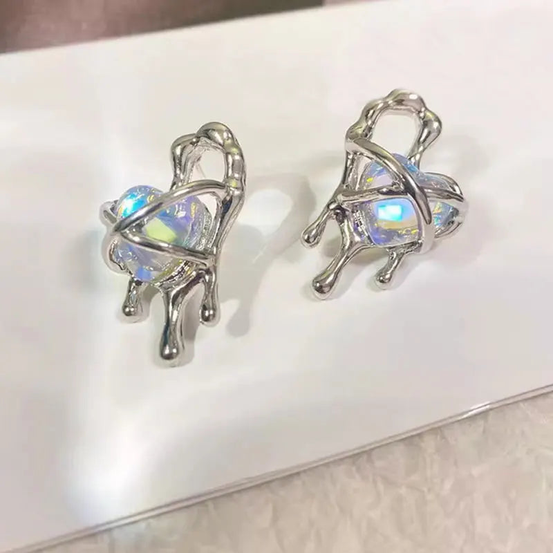 Fashion Punk Irregular Liquid Earrings – Metal Hollow Clip Earrings for Girls, Y2K Hip-Hop Party Jewelry Gifts