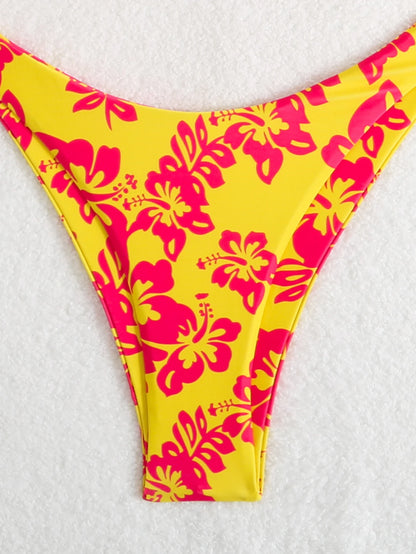 Retro Floral Print Bikini Set - Women's High Waisted Lace Up 2 Piece Summer Swimsuit Beachwear