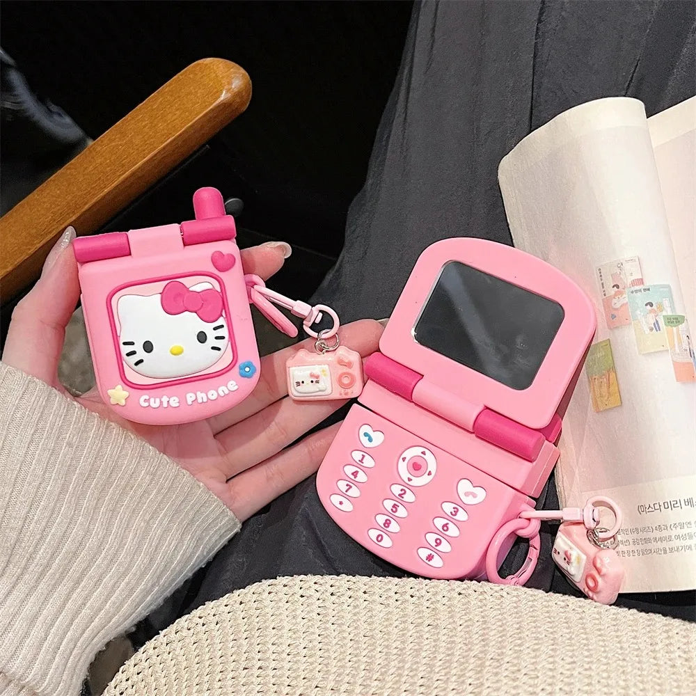 AirPods 1/2/3/4 Pro/Pro2 Silicone Case – 3D Hello Kitty Cartoon Headphone Box with Retro Mirror KT Cover