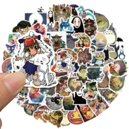 100-Piece Hayao Miyazaki Cartoon Sticker Pack - Waterproof DIY Decals for Scrapbooking, Phones, Luggage & Skateboards