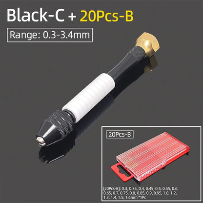 Mini Aluminum Hand Drill 0.3–3.4mm – Keyless Chuck Micro Rotary Tool with HSS Twist Drill Bit Set for Wood & DIY Crafts