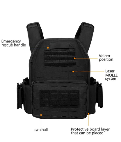 New 6094 Combat Vest – Quick Detachable Light Laser Cut Tactical Gear, Black Airsoft Carrier for Combat Equipment