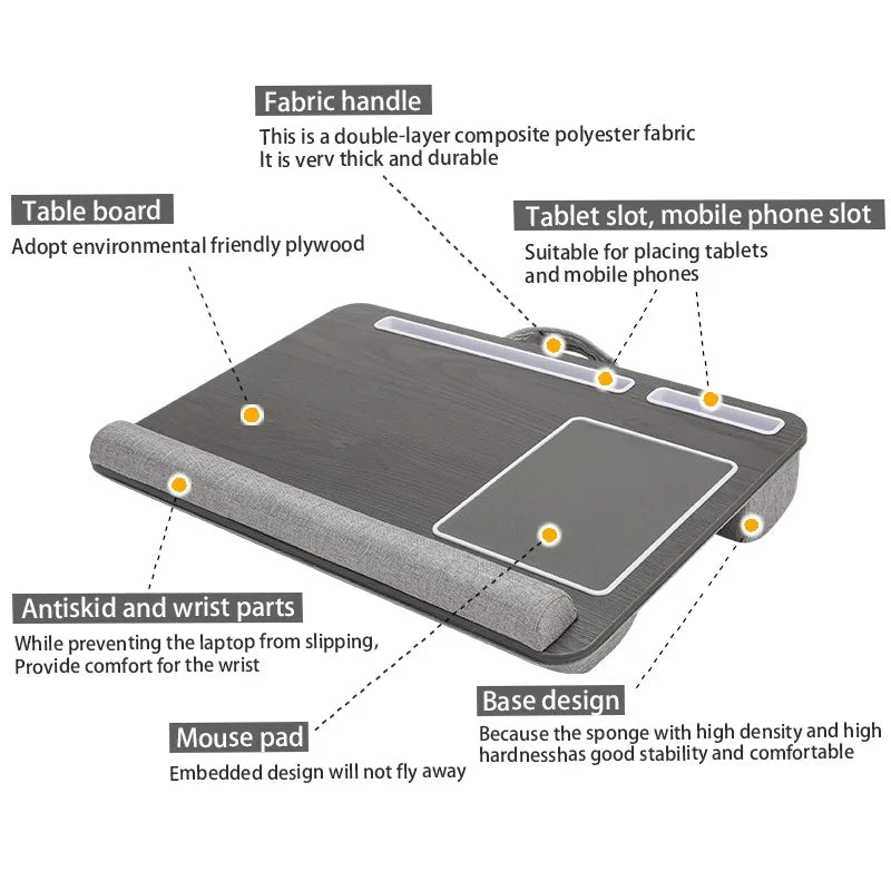 Multi-Purpose Laptop Desk with Double Groove and Anti-Slip Bar - Portable Leg Table with Embedded Mouse Pad for Sofa and Bedroom Use