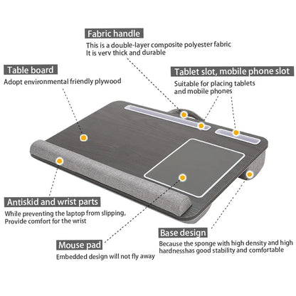 Multi-Purpose Laptop Desk with Double Groove and Anti-Slip Bar - Portable Leg Table with Embedded Mouse Pad for Sofa and Bedroom Use