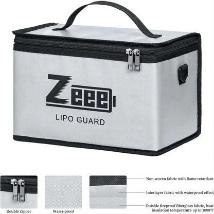 Zeee LiPo Safety Bag — 10-Cell Fireproof Adjustable Battery Storage Pouch, Large Capacity Safe Charging Guard Bag