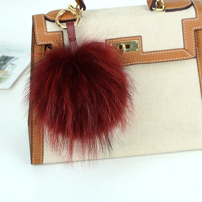 Luxury 15cm Fluffy Real Raccoon Fur Pom Pom Keychain – High-Quality Metal Ring Pendant for Women
