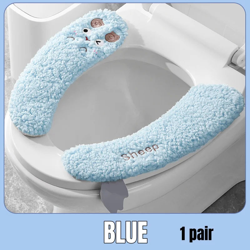 Thickened Warm Plush Toilet Seat Cover –  Adhesive, All-Season, Hand-Washable Polyester Bathroom Cushion