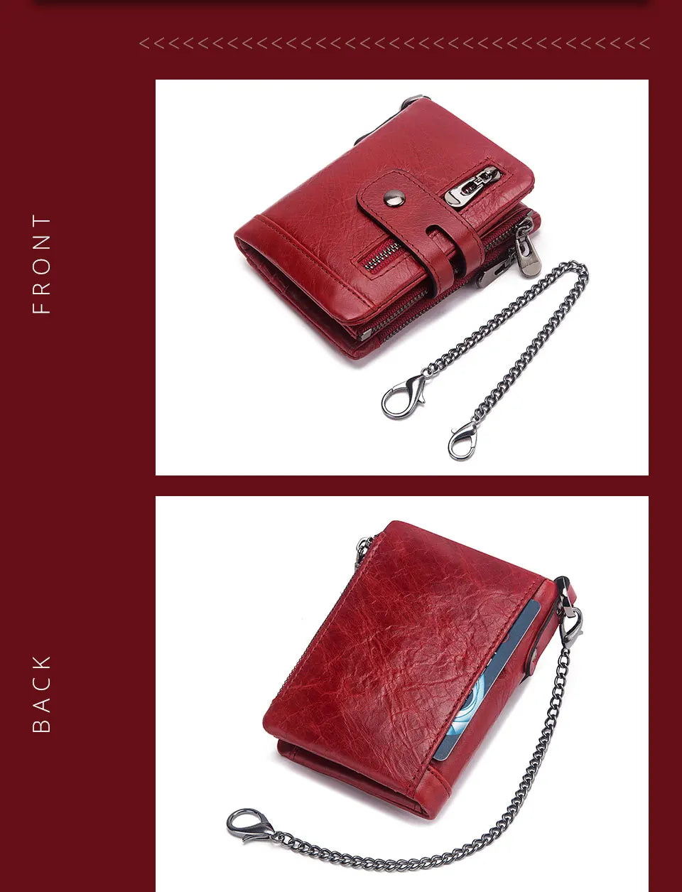 Fashion Women’s Leather Wallet — Genuine Leather Clutch with Hasp & Double Zipper, Short Coin Pocket and ID Card Holder Purse